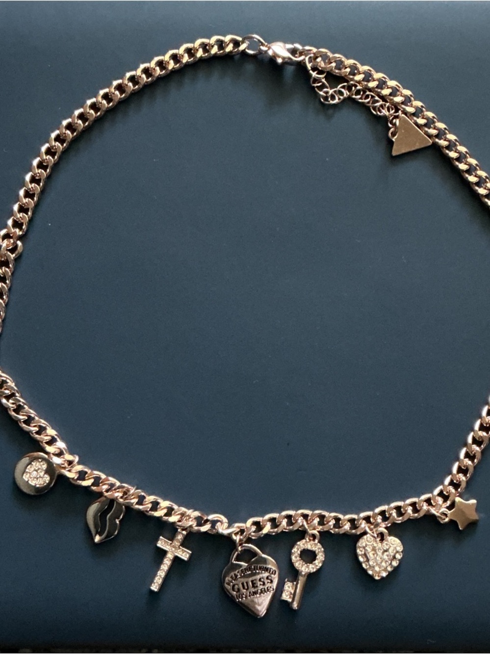 Guess Rose Gold Charm Necklace with Crystal Accents